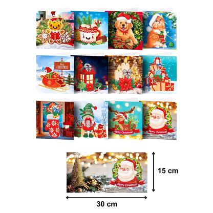 Diamond Painting Karten - Weihnachtskarten (5) - 15x15cm - 12-teilig - Runde Steinchen - Mit Umschlägen
