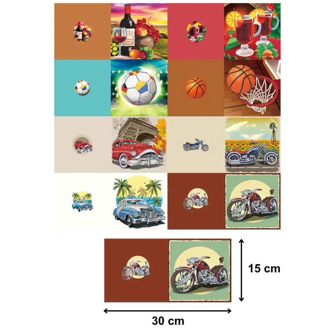 Diamond Painting Karten - Grußkarten (4) - 15x15cm - 8-teilig - Runde Steinchen - Mit Umschlägen